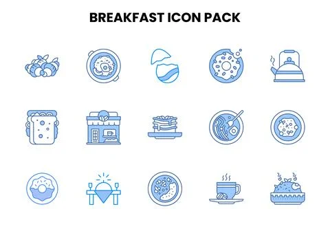 Breakfast Two Colour Vector Icons Pack Stock Illustration