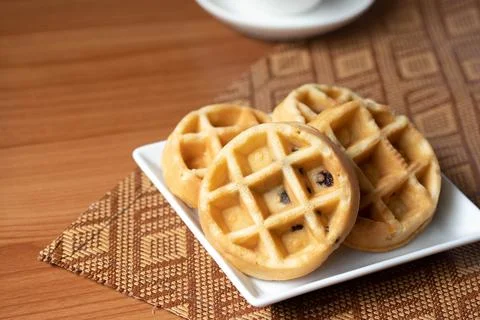 Breakfast vanilla waffles on a tray Stock Photos