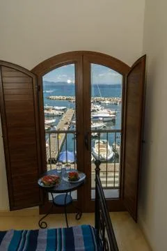 Breakfast with view on marina Stock Photos