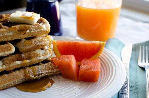 Breakfast of waffles Stock Photos