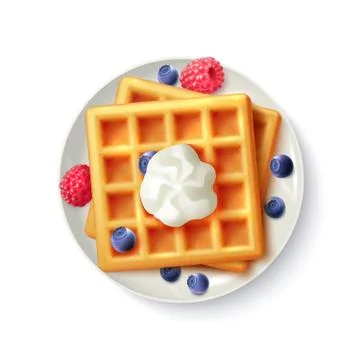 Breakfast Waffles Realistic Top View Image Stock Illustration