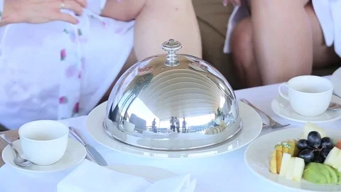 Breakfast on a white tableware Stock Footage 75391127