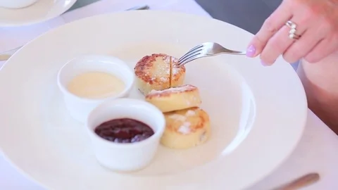 Breakfast on a white tableware Stock Footage 75391147