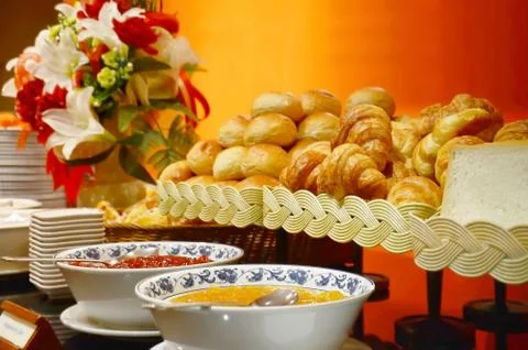 Breakfast wih bread and jam Stock Photos