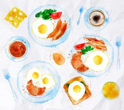 Breakfasts set eggs watercolor Stock Illustration