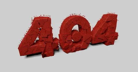 Breaking 3D red text 404 error 3D rendering Stock Illustration