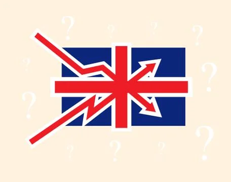 Breaking up and down trends as British flag Great Britain political Stock Illustration