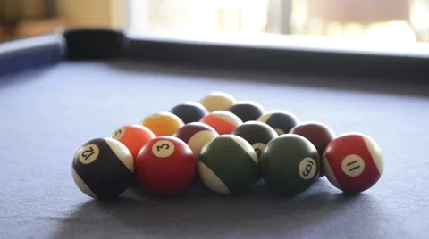 Breaking billiard balls on pool table Stock Footage 43220190
