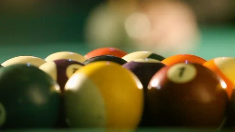 Breaking Billiard Balls On Pool Table Video stock 87692125