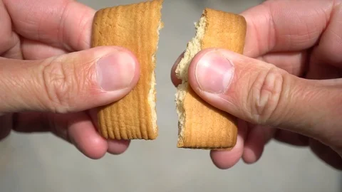 Breaking a Biscuit, Slow Motion, Macro Stock Footage 108548370