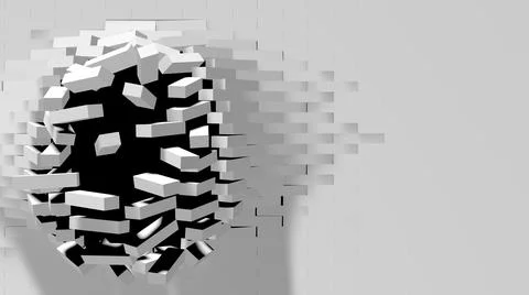 Breaking brick wall with cracks monochromatic texture picture Illustrazione stock