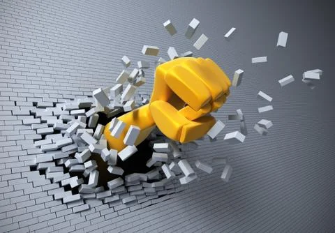 Breaking brick wall by hand Stock Illustration