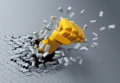 Breaking brick wall by hand Stock-Illustration