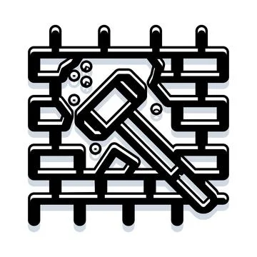 Breaking brick wall with sledgehammer icon Illustrazione stock