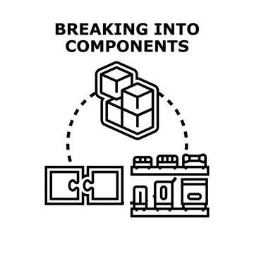 Breaking into components system restructuring process diagram 库存插图