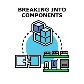 Breaking into components system restructuring process diagram Stock Illustration