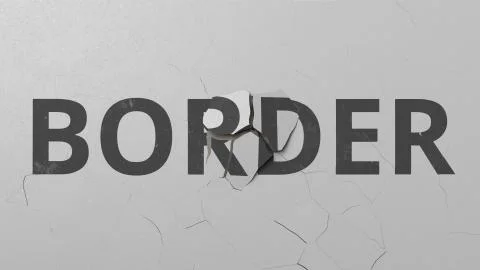 Breaking concrete wall with painted BORDER word. Conceptual 3D rendering Stock Illustration