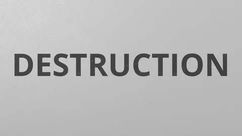 Breaking concrete wall with painted DESTRUCTION word. Conceptual 3D animation Stock Footage 105955507