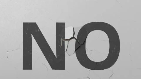 Breaking concrete wall with painted NO word. Conceptual 3D rendering Stock Illustration