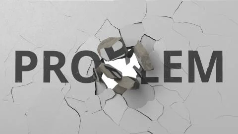 Breaking concrete wall with painted PROBLEM word. Conceptual 3D rendering Stock Illustration