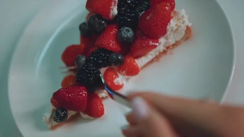 Breaking off a dessert, a piece of cake close-up Stock Footage 206999986