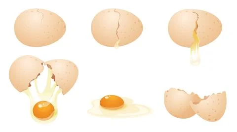 Breaking egg for cooking set, 3D realistic sequence game animation of cracking Stock Illustration