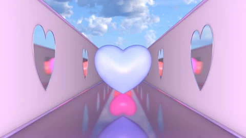 Breaking Hearts Exploding Pink Beautiful Love Tunnel Hallway Corridor Stock Footage 195495099