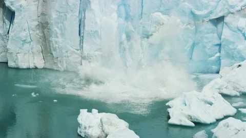 Breaking of Ice Chunks Along Perito Moreno Glacier Falling Into the Water Stock Footage