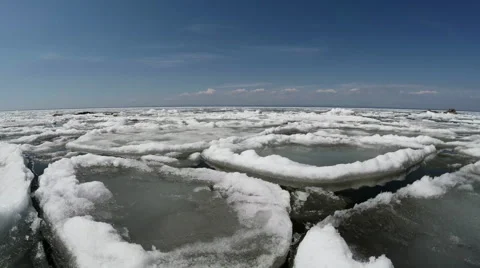 Breaking the Ice on a Large Lake Stock Footage 63622344
