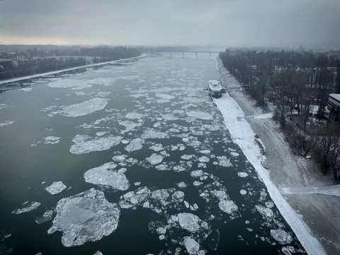 Breaking Of The Ice On The River Danube Stock Footage 71295222