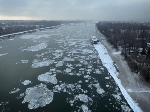 Breaking Of The Ice On The River Danube Stock Footage 71295267