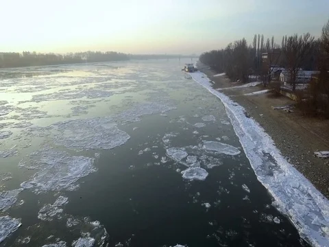 Breaking Of The Ice On The River Danube Stock Footage 71411438