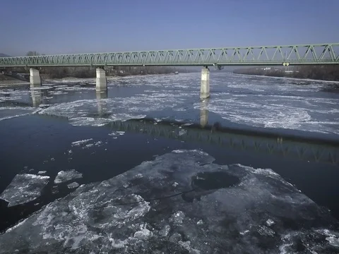 Breaking Of The Ice On The River Danube Stock Footage 71411510