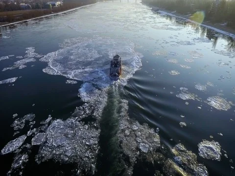 Breaking Of The Ice On The River Danube Stock Footage 71411603