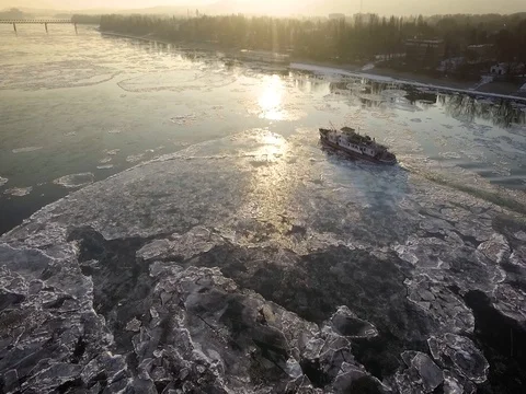 Breaking Of The Ice On The River Danube Stock Footage 71411834
