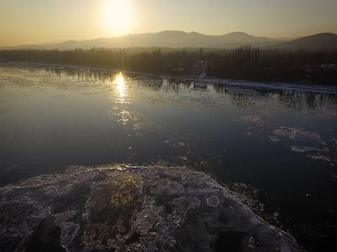 Breaking Of The Ice On The River Danube Stock Footage 71411908