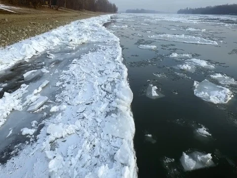 Breaking Of The Ice On The River Danube Stock Footage 71412275