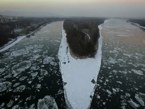 Breaking Of The Ice On The River Danube Stock Footage
