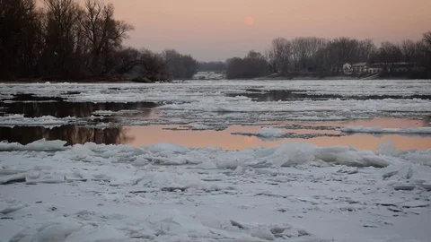 Breaking Of The Ice On The River Danube Stock Footage 71414580