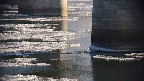 Breaking Of The Ice On The River Danube Stock Footage 71415049