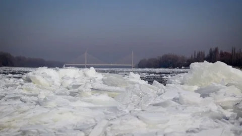Breaking Of The Ice On The River Danube Stock Footage 71415649