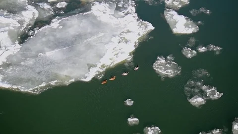 Breaking Of The Ice On The River Danube Stock Footage