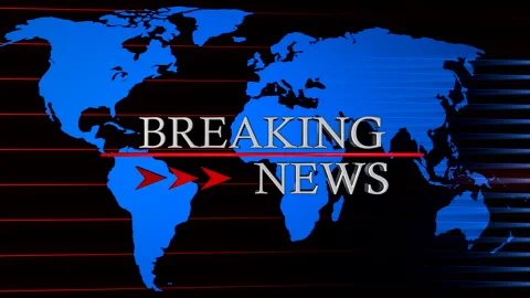 Breaking News. 3D Motion Graphics.  World Map as Background Stock Footage 168735368