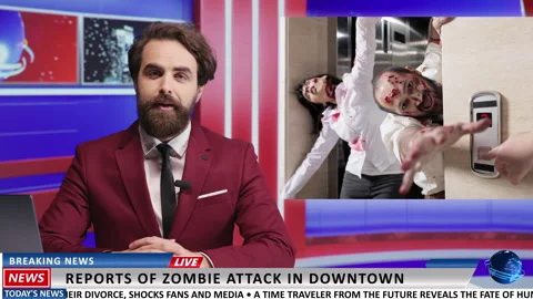 Breaking news about zombie attack Stock Footage 248181036