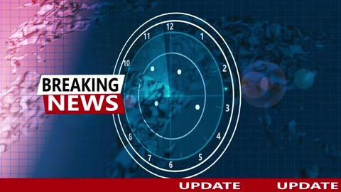Breaking news and update banner with a world map clock graphic television s.. Stock Footage 336754889