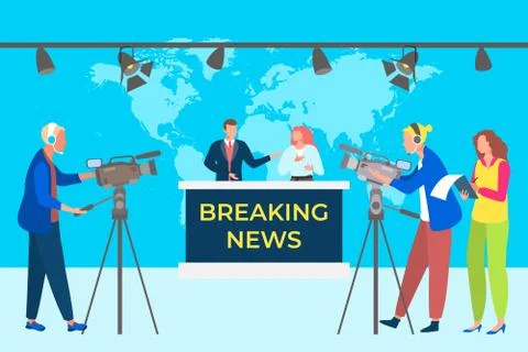 Breaking news concept vector illustation. Television studio broadcasts program Ilustración de archivo