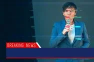 Breaking News With Digital Glitch Effect Stock Photos