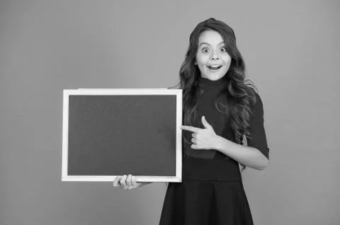 Breaking news. Educational program. School schedule information. School girl Stock-Fotos