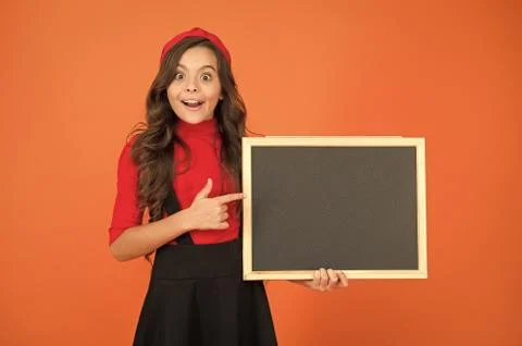 Breaking news. Educational program. School schedule information. School girl Stock-Fotos