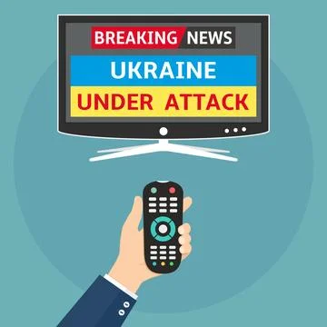Breaking news flat design concept. Human holding remote control and watch tv  Stock Illustration